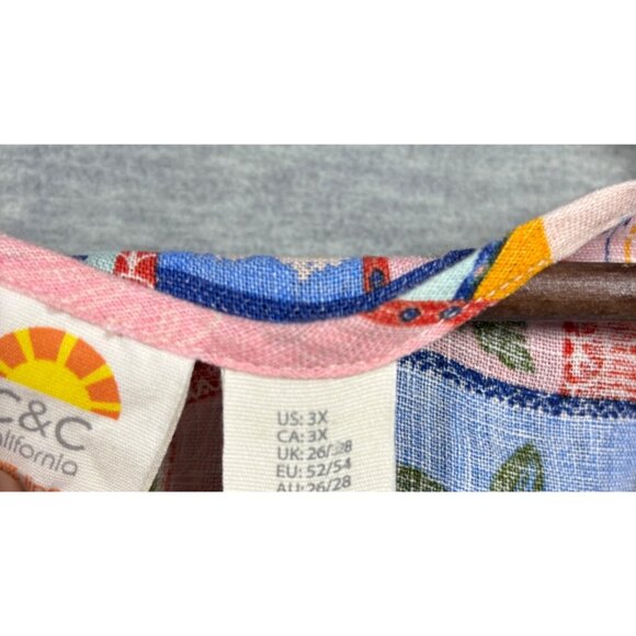C&C California 100% Linen Womens Top 3X Multicolor Tropical Beachy Island - Picture 3 of 5
